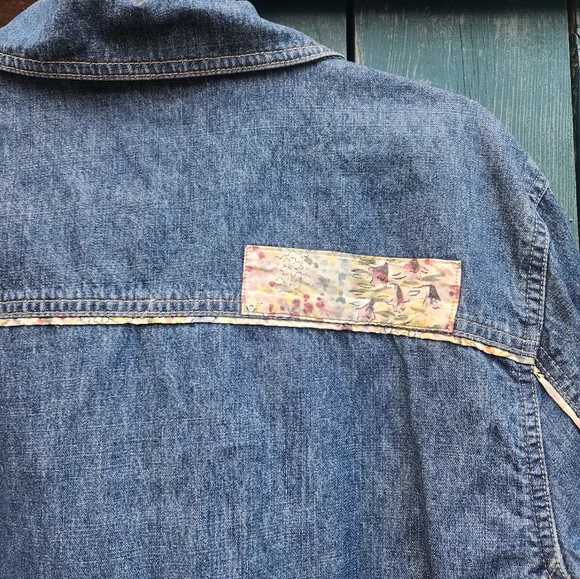 Denim Shacket Jacket Blast Blues Patch L Vintage? - Picture 9 of 12